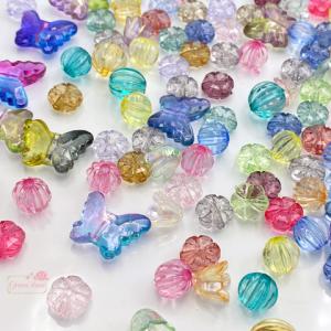 クリアミックスビーズ バタフライ フラワー プラスチック 100g 2211 beads1147｜greenrosenetshopyumi