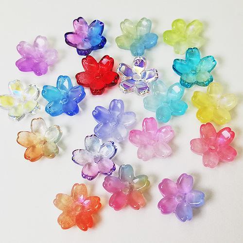 ガラスビーズ フラワー 花 10個 桜 5弁花 さくら サクラ 春 オーロラ グラデーション ラメ ...