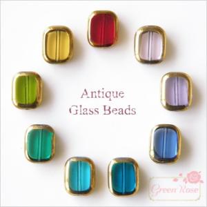 アンティーク風ガラスビーズ レクタングル小 9色 10個 1702 sagb メタリック   beads98｜greenrosenetshopyumi