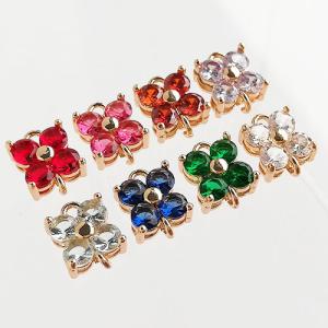 18kgp 真鍮 コネクター 4弁花 キュービックジルコニア 全8色 2個 チャーム フラワー 2305 gp-661