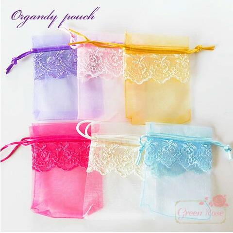 ラッピングに　刺しゅうが上品なオーガンジーミニ巾着　30枚　ポーチ　入れに　O-Pouch2