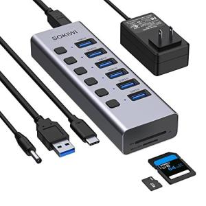 USBハブ 3.0 パワード SD / TFカードリーダーポート付き 8ポート 個別のオン/オフスイッチ 5V / 4A 並行輸入