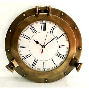 アンティークマリン真鍮船ポートホールクロック 航海壁掛け時計 ホームデコレーション 12インチ 並行輸入