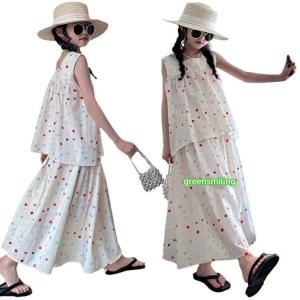 女の子 ワンピース風 可愛い ドット柄 2点セット 子供服 夏 女の子 かわいい トップス スカーチ 韓国 子供服 ワンピース風 カジュアル おしゃれ 子供服 コーデ