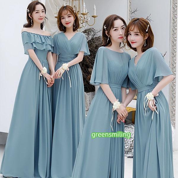 4タイプ ブライズメイド ドレス ロング ブルー ハワイ 結婚式 リゾートワンピ ブライズメイドドレ...