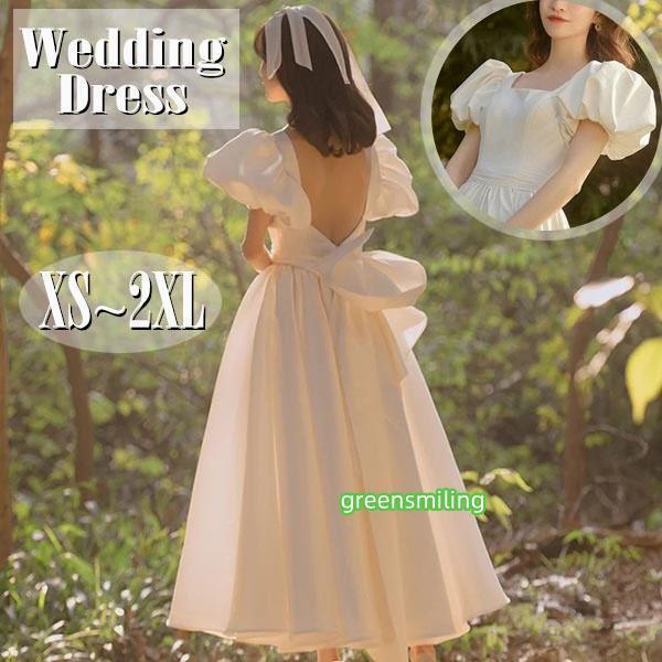 ウェディングドレス ドレス 結婚式 ミモレ丈 スクエアネック プリンセスライン