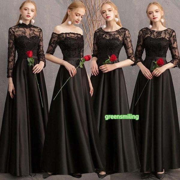 ロングドレス パーティードレス お揃いドレス フォーマルドレス 袖付き オフショルダー 親族 謝恩会