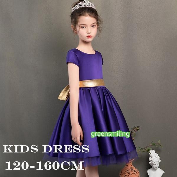 ピアノ 発表会 ドレス 子供 ドレス 半袖 ドレス160 パープル キッズドレス 女の子 フラワーガ...