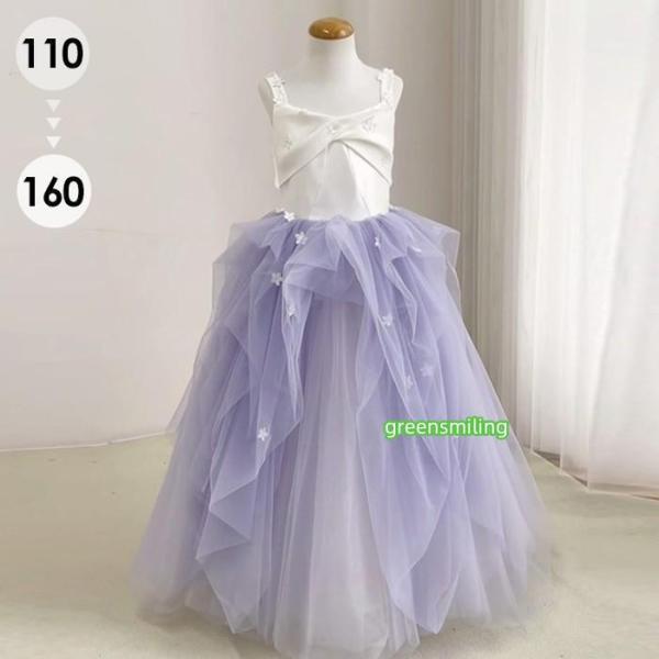 ピアノ発表会 ドレス 子供 女の子 パープル 紫 発表会ドレス ノースリーブ 子ども ワンピース お...