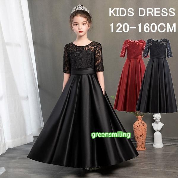 発表会 衣装 子供 ドレス 子供服 女の子 中学生 ジュニア ピアノ 150 160 ブラック 黒 ...