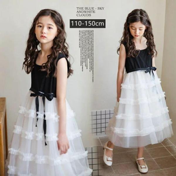 ワンピース ピアノ発表会 女の子 夏服 子供ドレス 韓国子供服 ロングワンピース 結婚式 セレモニー...