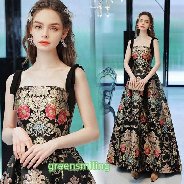 カラードレス カクテルドレス ロングドレス 花柄 パーティードレス 発表会 演奏会 ステージ イブニ...