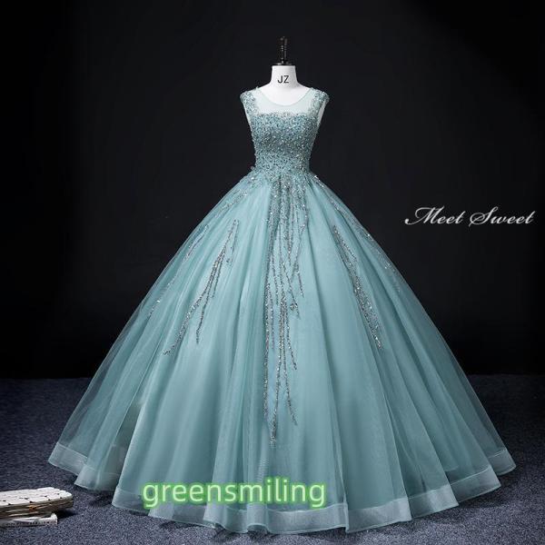 カラードレス 編み上げ グリーン 袖なし 緑 ロングドレス 結婚式 二次会 発表会 演奏会 ウェディ...