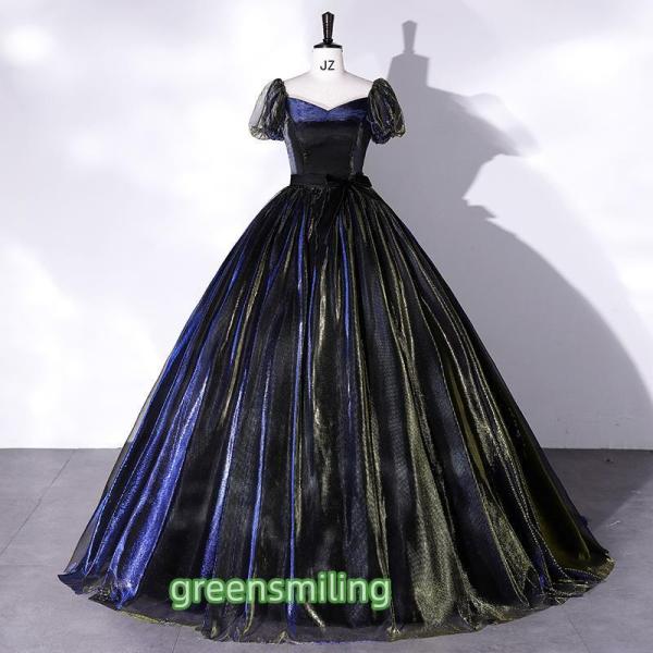 カラードレス ロングドレス 演奏会 イブニングドレス プリンセスライン ステージドレス 舞台衣装 発...