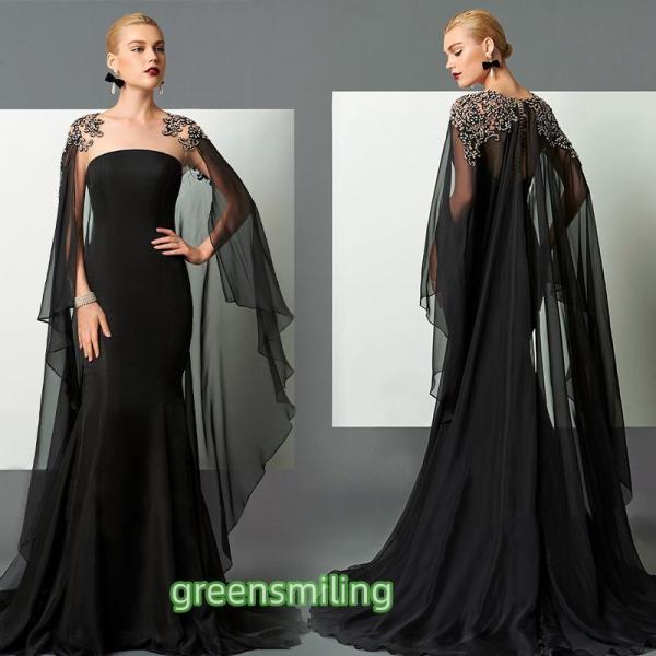 カラードレス 黒 ロングドレス ショール 安い イブニングドレス コンサート 二次会 カクテルドレス...