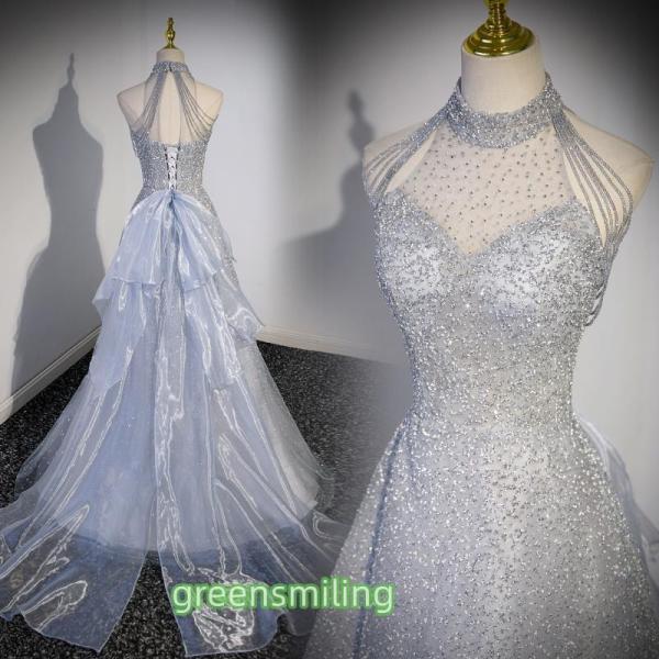 カラードレス ロングドレス グレー シルバー キラキラ 結婚式 二次会 発表会 演奏会 ウェディング...