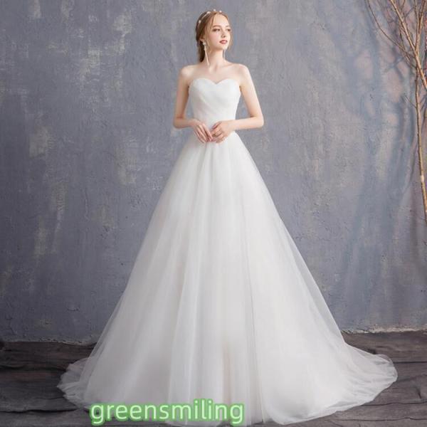 ウェディングドレス 二次会 結婚式 ブライダル ロングドレス チュール ビスチェ シンプル 花嫁 ウ...