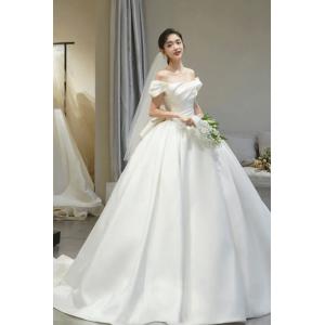 ウェディングドレス 二次会 結婚式 ブライダル Aラインドレス サテン オフショルダー 前撮り 挙式...