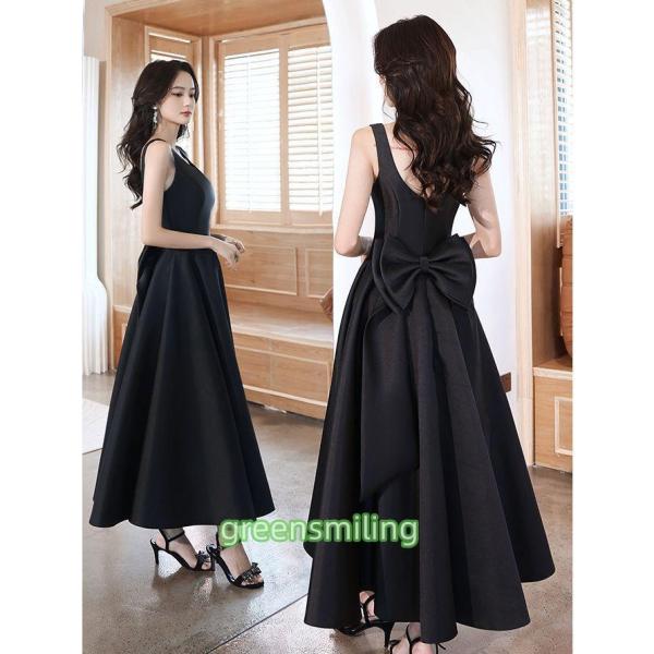 カラードレス マキシドレス パーティードレス ブラック ノースリーブ 黒 ウェディングドレス ウエデ...