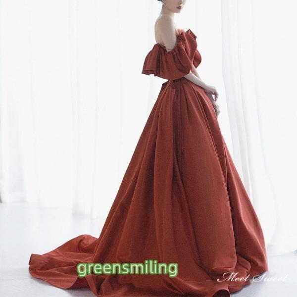 カラードレス テラコッタ ロングドレス 結婚式 二次会 発表会 演奏会 ウェディングドレス ウエディ...