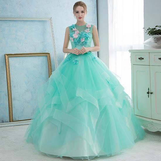 結婚式 ウェディング カラードレス 花 グリーン 演奏会 カラードレス 結婚式 ドレス 発表会 ロン...