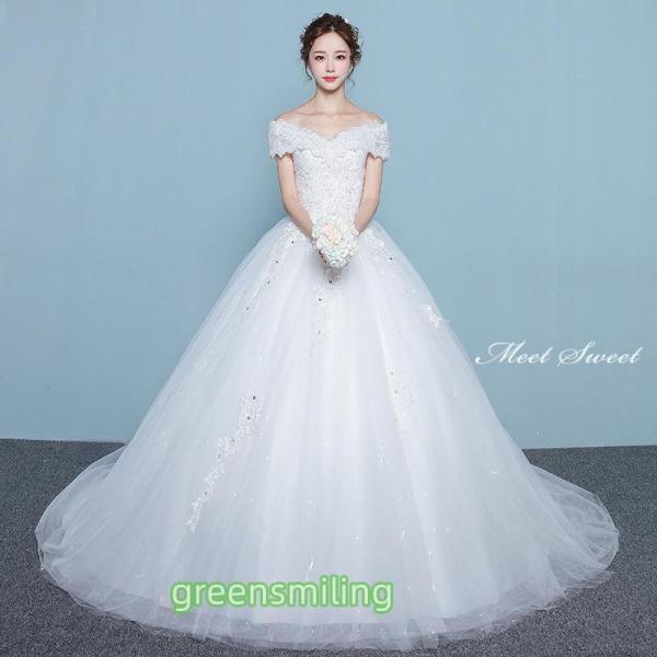 ウェディングドレス ウエディングドレス オフショルダー 二次会 結婚式 前撮り ブライダル ロングド...