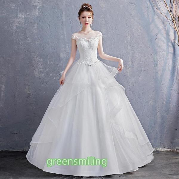 ウェディングドレス 二次会 結婚式 披露宴 ブライダル ロングドレス フレンチスリーブ 花嫁 ウエデ...