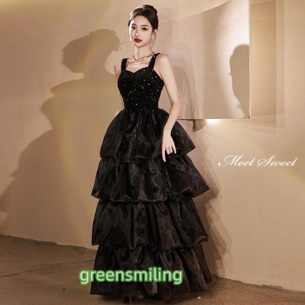 カラードレス ロングドレス ブラック ノースリーブ パーティードレス ウェディングドレス ウエディン...