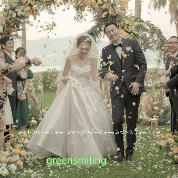ウェディングドレス 花嫁 二次会 ウエディングドレス 結婚式 ロングドレス Aラインドレス サテン ...