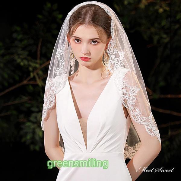 ウェディングベール コーム付き ミドルベール ミディアムベール レース コーム エレガント レストラ...