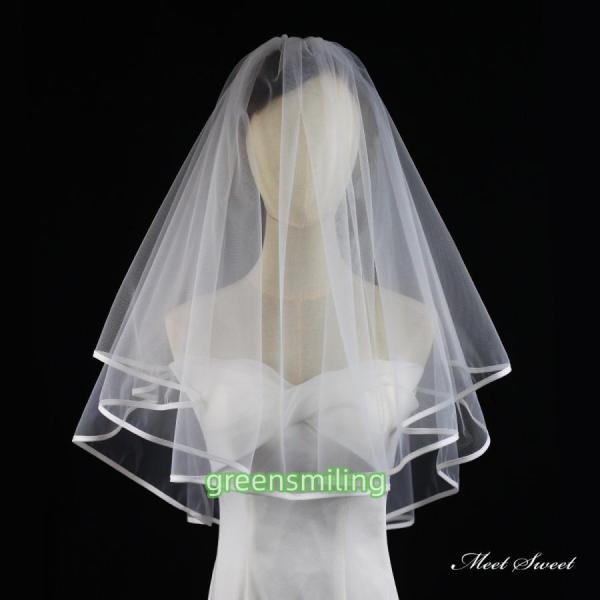 ウェディングベール ミドルベール ミディアムベール バイアステープ パイピング 縁取り コーム フェ...