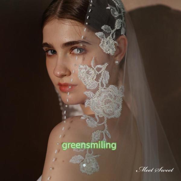 ウェディングベール ロングベール ビーディングベール 刺繍 レース ビーズ フラワー マリアベール ...