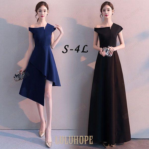 ロングドレス 黒 袖付き ワンショルダー ドレス ロング丈 ミモレ丈 大人 演奏会 ピアノ 発表会 ...