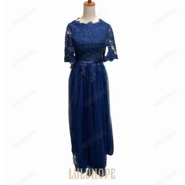 L ロングドレス 結婚式 母親 ドレス  演奏会 袖あり 大人 ピアノ 発表会 ネイビー パーティー...