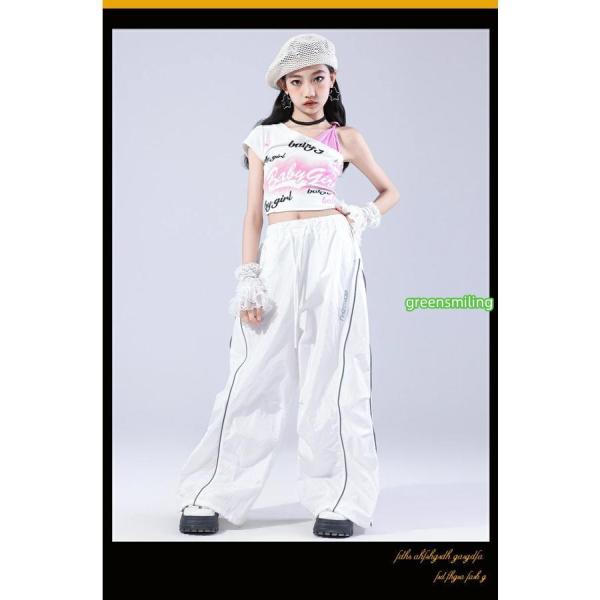 子供用 女の子 ホワイト ピンク ダンス衣装 キッズ へそだし 発表会 ヒップホップ 派手 かわいい...