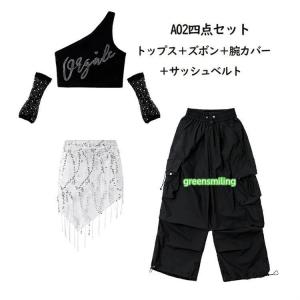 女の子 キッズ ダンス衣装 ダンス 黒 セット...の詳細画像3