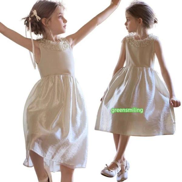白 ワンピース ピアノ 発表会 女の子 おしゃれ 姫系 韓国 子供用 ドレス風 ワンピース 膝丈 フ...