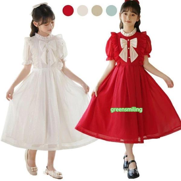 ピアノ発表会 ワンピース 姫系 チュール リボン 女の子 可愛い ミモレ丈 ドレス ワンピース フォ...