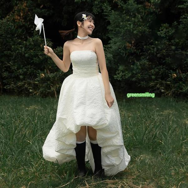 ウェディングドレス ミニ ショート丈 ミニドレス バルーン 二次会 結婚式 前撮り 発表会 花嫁 ウ...