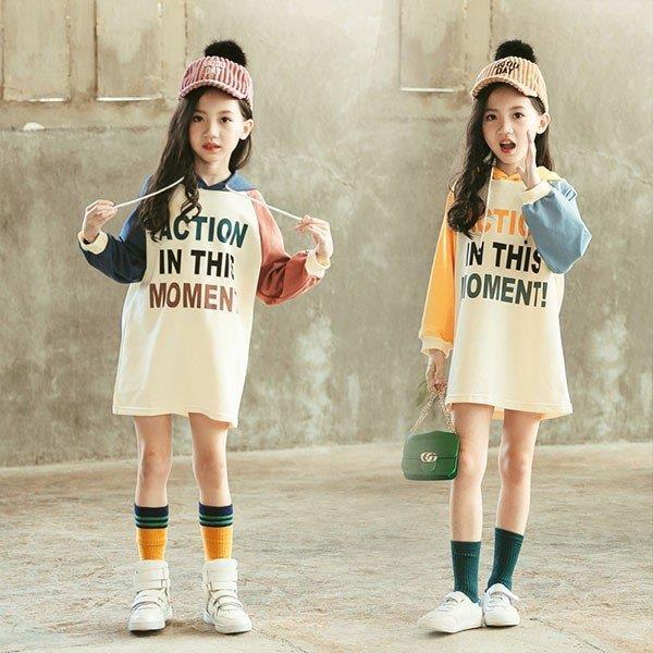 子供服 ワンピース キッズ 長袖 子供ドレス dress 女の子 秋着 膝丈 パーカー ロングTシャ...