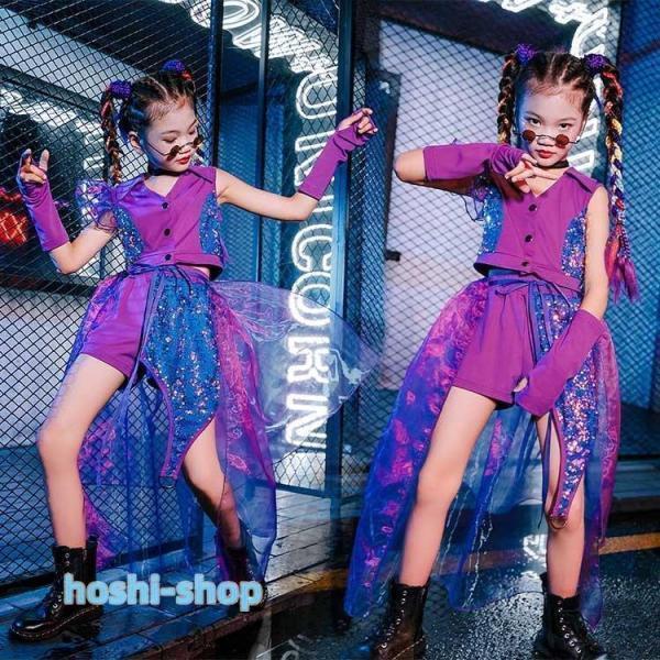 キッズ ダンス衣装 キラキラ スパンコール ガールズ ジャズダンス ヒップホップ チア チアガール ...