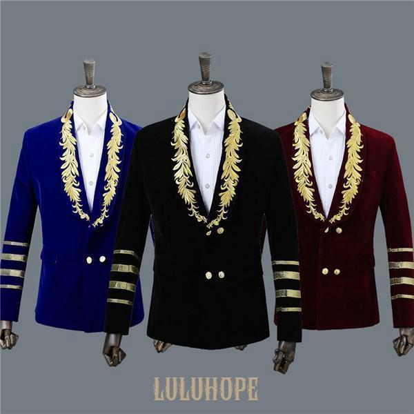 M/L/XL タキシード  ウェディング 結婚式 舞台 衣装 ベルベット ジャケット パーティ用 メ...