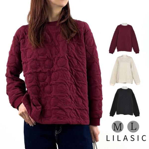 リラシク LILASIC フクレ ドット プルオーバー スウェット トレーナー 水玉 長袖 レディー...