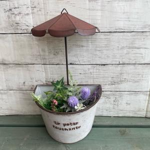 ブリキ  アンブレラポット  レッド穴あきプランター
