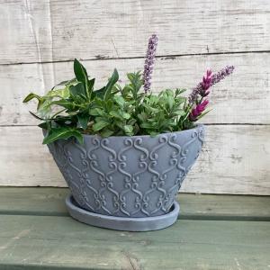 テラコッタ  オーバルポット ブルー 受皿付プランター