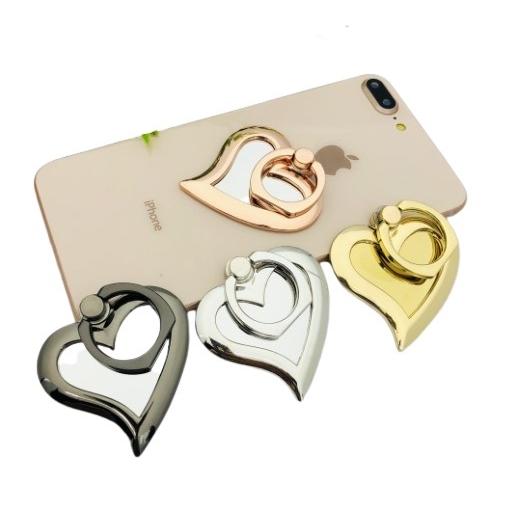 スマホリング  鏡 ハート おしゃれ 落下防止 リングスタンド ミラー 360度回転 メッキ 携帯用...