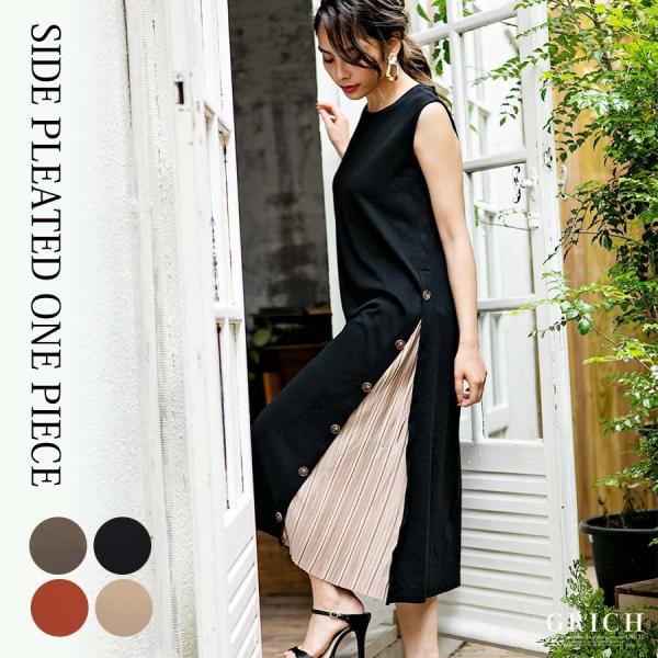 ワンピース レディース 夏 ロング マキシ 膝下 ノースリーブ プリーツ ストレッチ 2Way きれ...