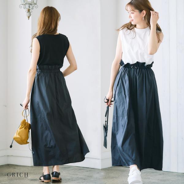 ワンピース 夏 レディース ロング マキシ ドッキング ノースリーブ ドロスト フリーサイズ ウエス...