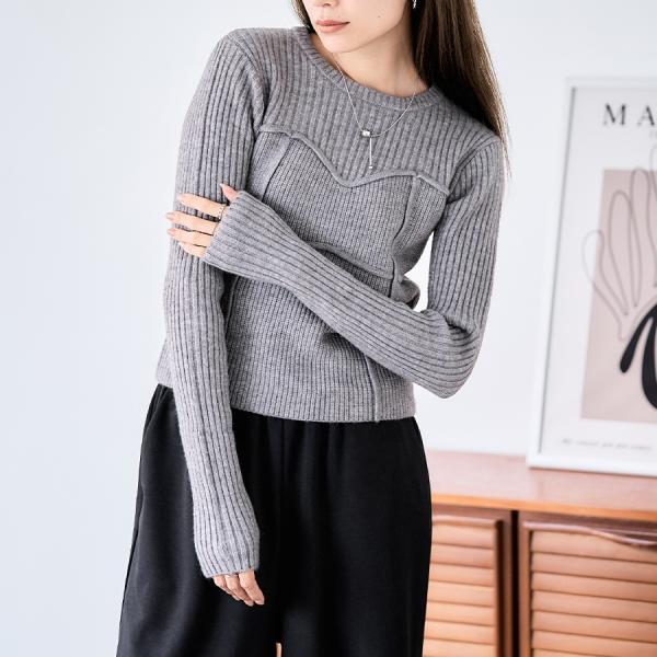 ビスチェ風ドッキング リブニット プルオーバー レディース 秋冬 トップス 体型カバー 着痩せ きれ...