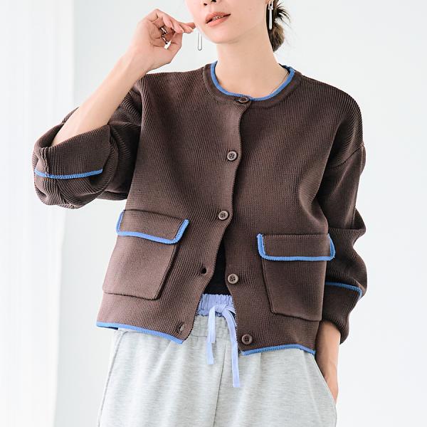 配色クルーネックカーディガン